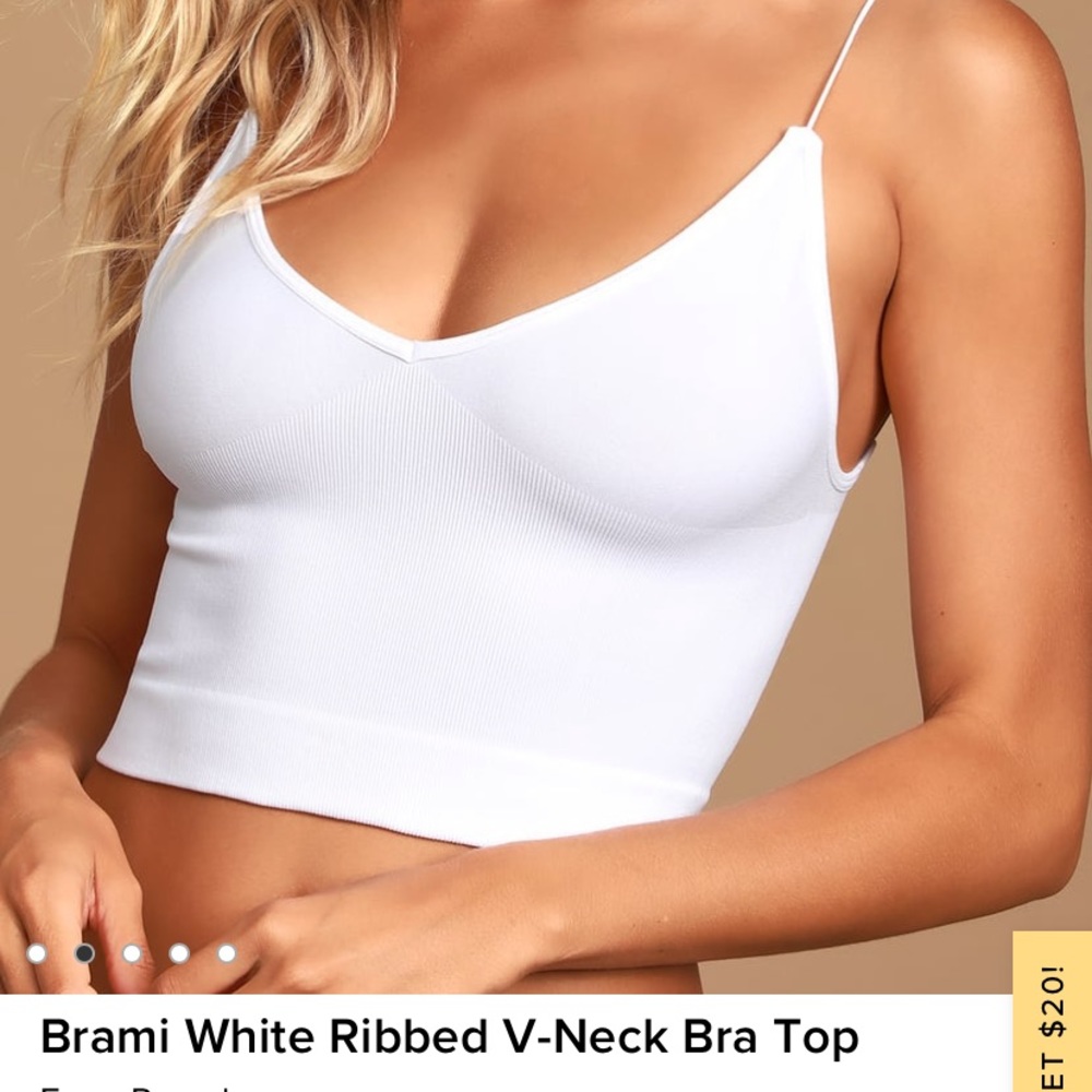 Free People Brami White Ribbed V-Neck Bra Top